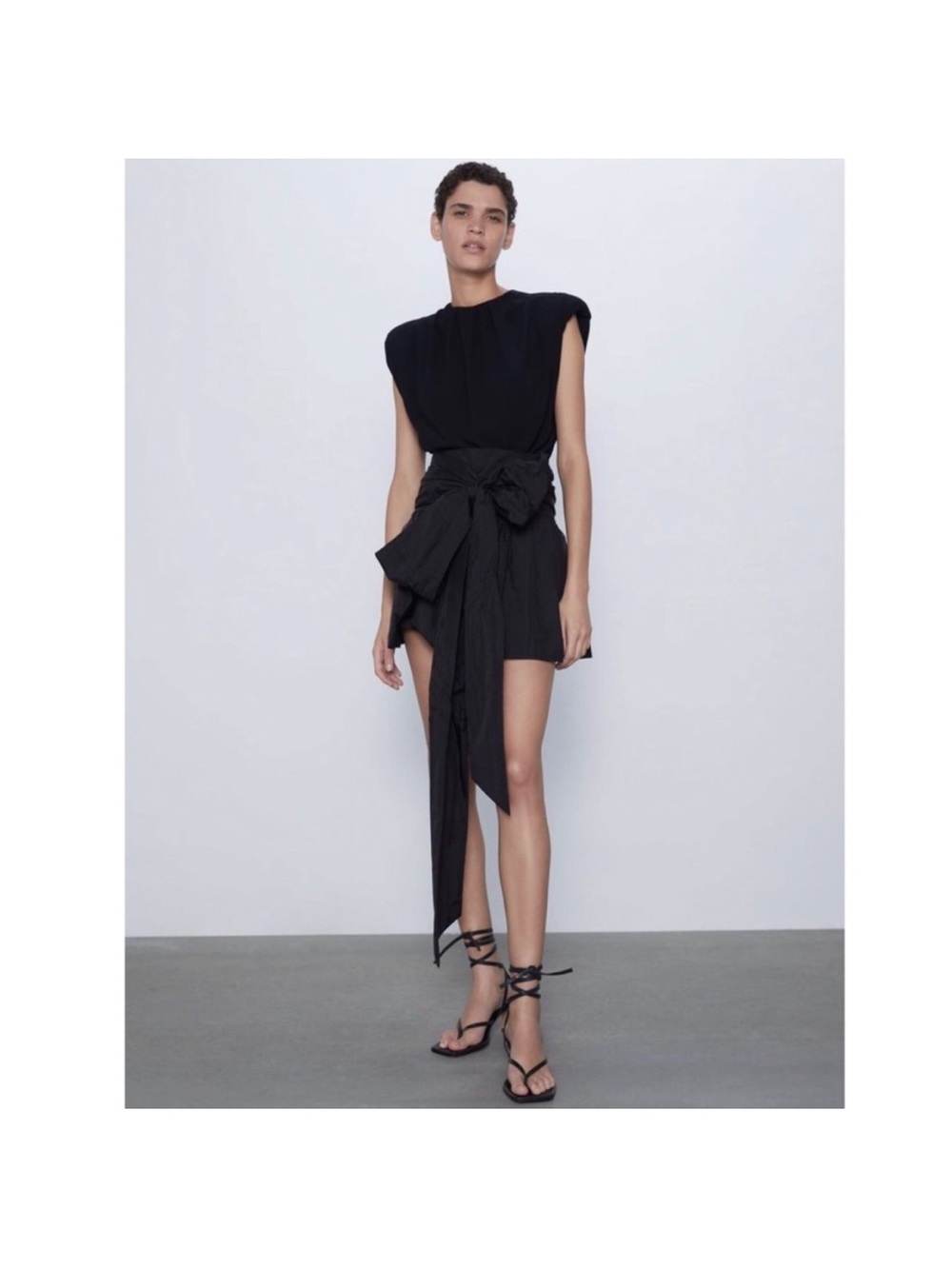 Sculpted Tie-Waist Black Mini Skirt